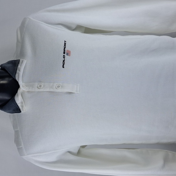 Polo Sport 5 button mock neck Med white casual preppy pullover sweatshirt - Picture 1 of 7